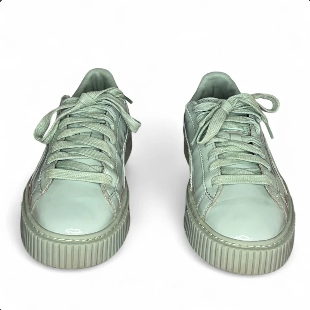 PUMA - Women's Mint Green Leather Basket Platform Sneakers Size 7.5 Shoes Unisex
